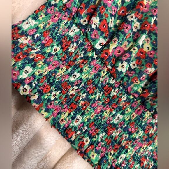 Rachel Zoe Green Floral V-Neck Tassel Tie Boho Peasant Blouse Women's M - Picture 3 of 7